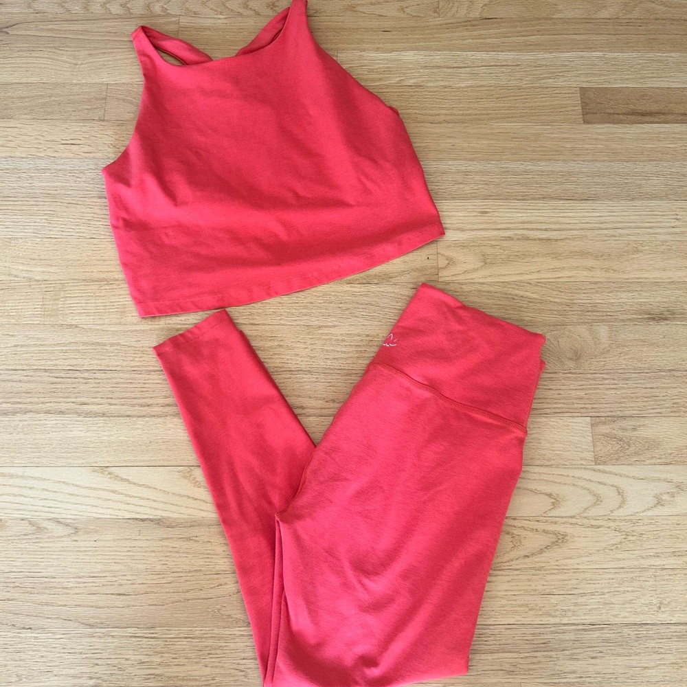 Beyond Yoga Spacedye Set – Leggings + Cropped Tank (XL) Red Ash Heather 🔥